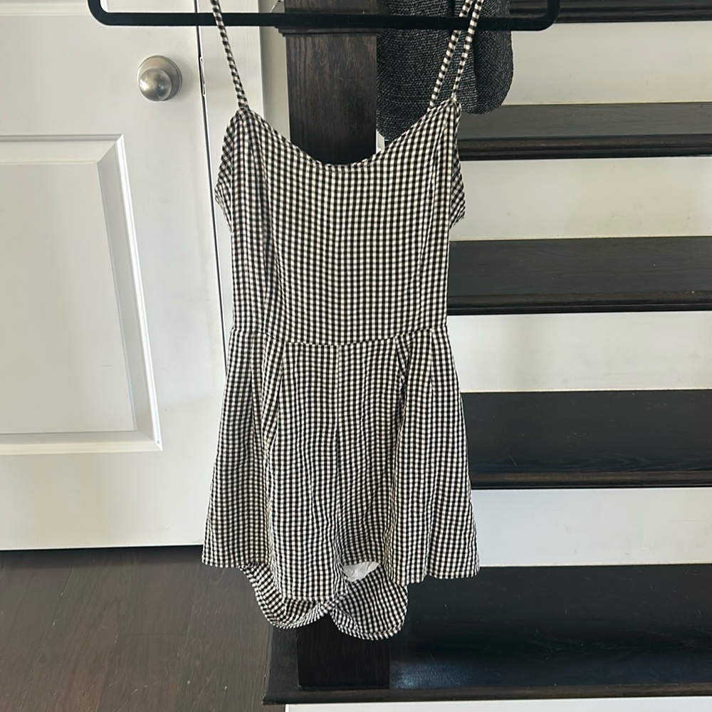 Gingham back tie romper